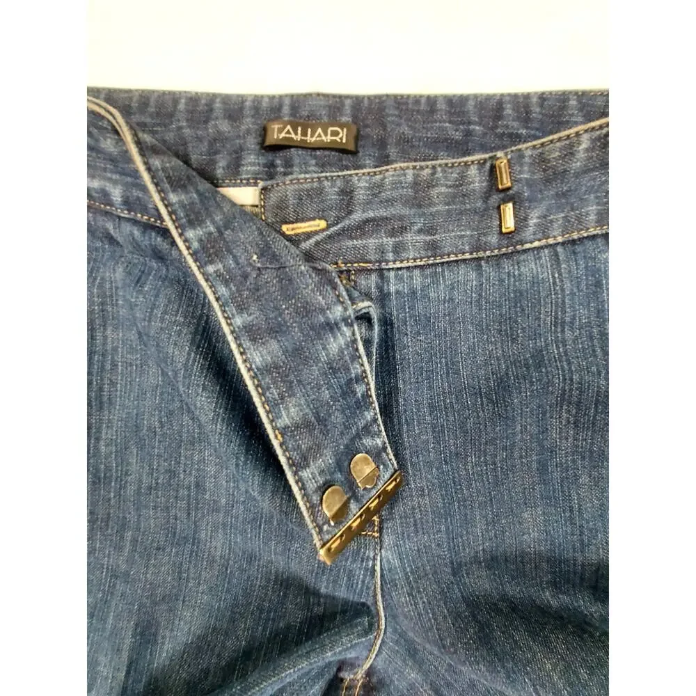 Tahari Women's Dark Wash Wide Leg Denim Trouser Jeans Boho Flare Size 34 Waist